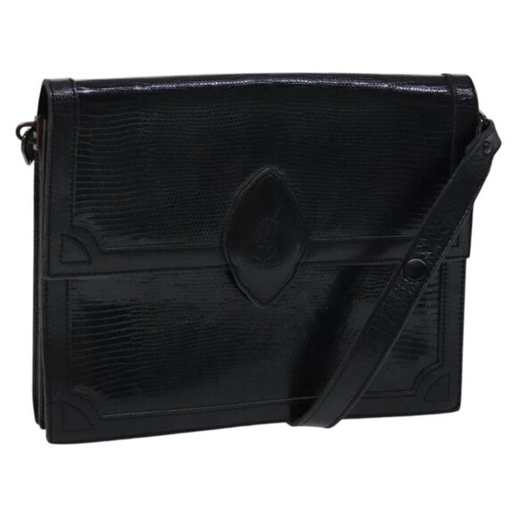 SAINT LAURENT Shoulder Bag Leather Embossed Black - Picture 1 of 15
